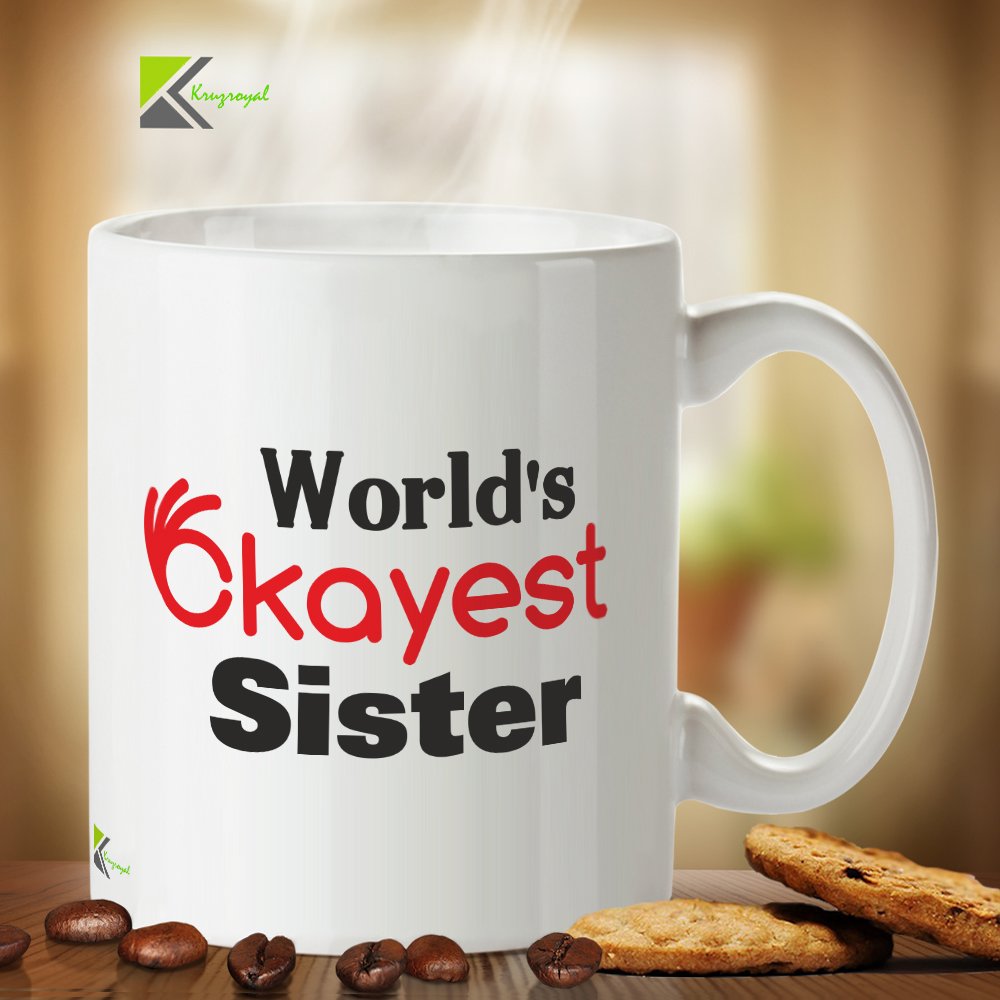 Kruzroyal Funny Sister Mug, World's Okayest Sister Design, Novelty Sarcastic Sibling Gift for Her, White Ceramic Coffee Cup, 11 oz DZ161