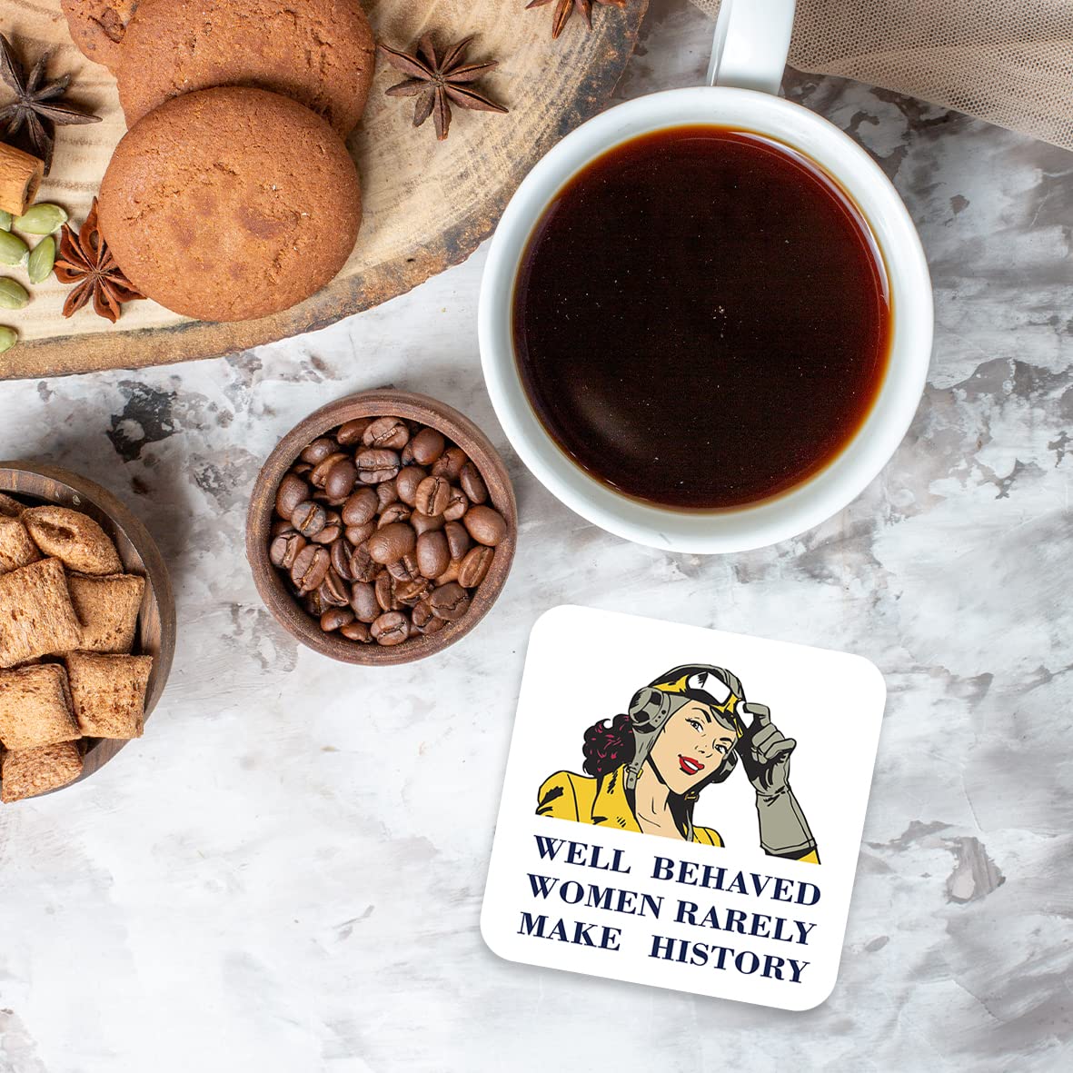 CS586 Well Behaved Woman Rarely Make History Novelty Funny Coffee Tea Drink Gift Glossy MDF Wooden Coaster