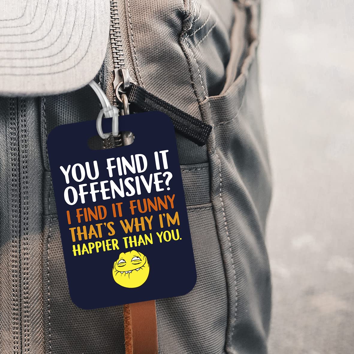 LT201 You find it Offensive? I find it Funny That's why I'm Happier Than You Novelty Funny Unique Designer Gift Glossy Plastic Suitcase Luggage Tag