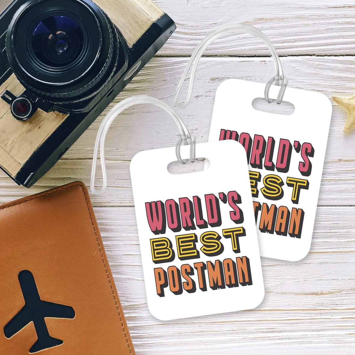LT411 World's Best Postman Novelty Funny Unique Designer Gift, Suitcase, Glossy Plastic Luggage Tag for Postman