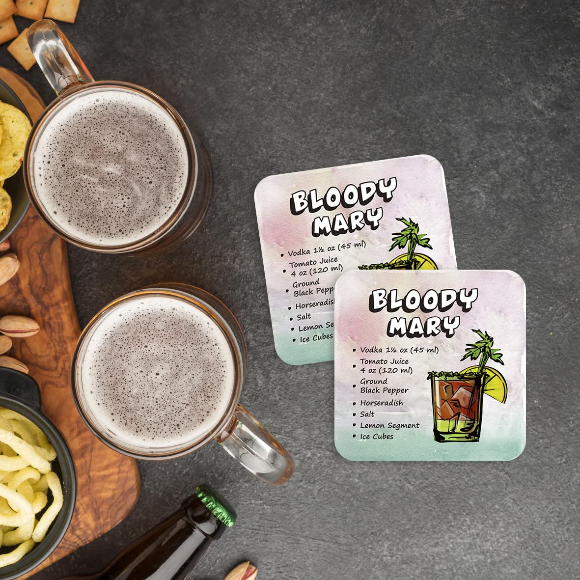 CS692 Drink Recipe Bloody Mary Novelty Funny Coffee Tea Drink Gift Glossy MDF Wooden Coaster