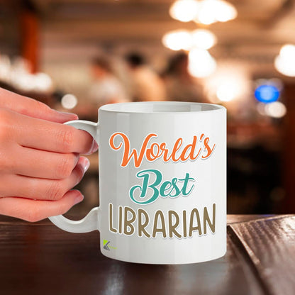 Kruzroyal DZ854 World's Best Librarian Mug 11oz - White Ceramic Cup for Book Lover, Library Assistant - Ideal Birthday, Thank You, Retirement Present
