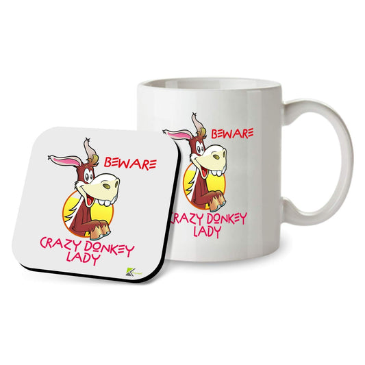 Kruzroyal SM043 Beware Crazy Donkey Lady - 11OZ Mug & Matching Coaster Set