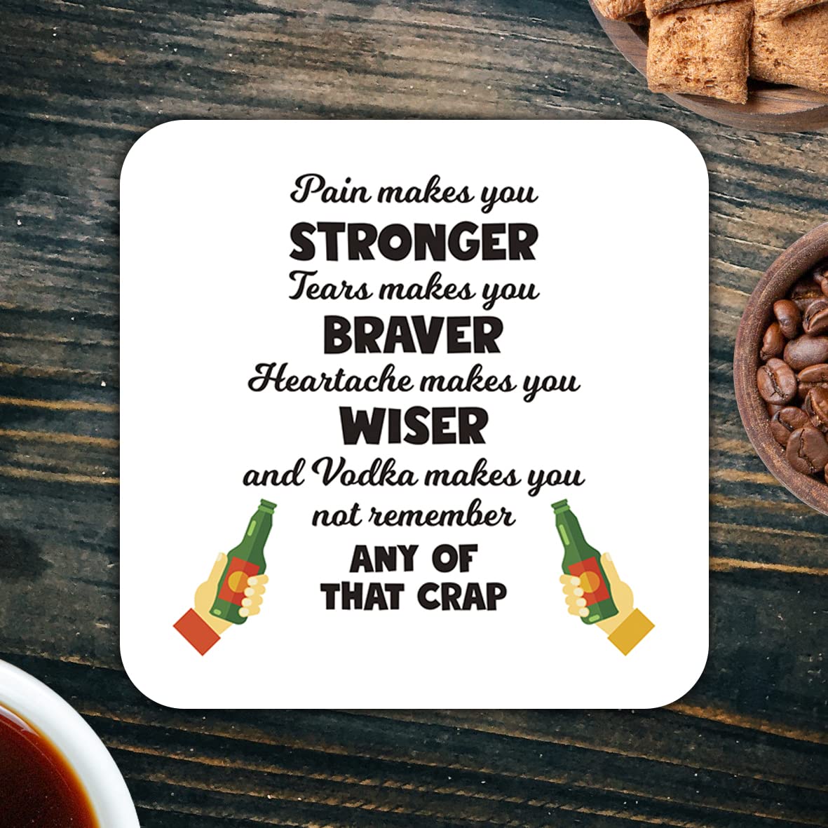 CS554 Stronger Braver Wiser Novelty Funny Coffee Tea Drink Gift Glossy MDF Wooden Coaster