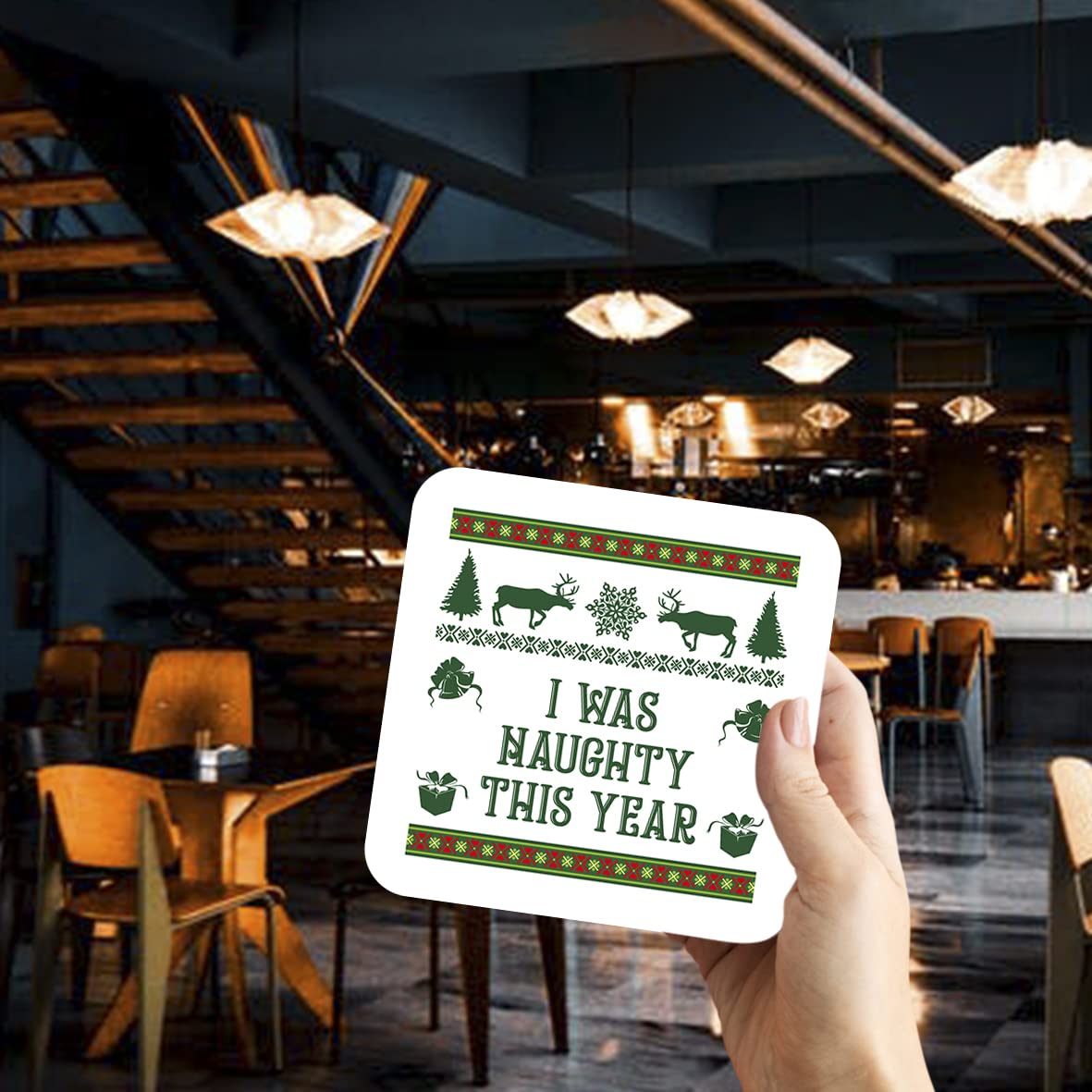 CS492 I was Naughty This Year/Santa Novelty Funny Coffee Tea Drink Gift Glossy MDF Wooden Coaster