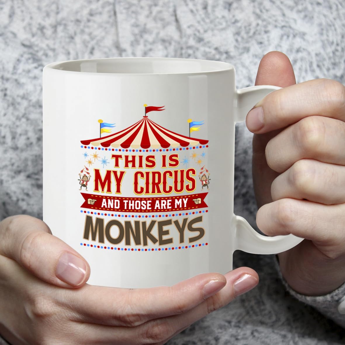Funny Mug This is My Circus My Monkeys - 11oz Ceramic Coffee Tea Cup Gift for Mum Boss Teacher Manager - Dishwasher Microwave Safe Novelty Present