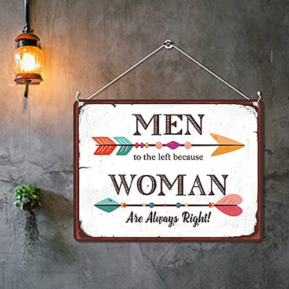 Kruzroyal MP079 Men to the left because Woman are always right! Funny Novelty Retro Vintage Metal Wall Sign Plaque 20cm x 15cm