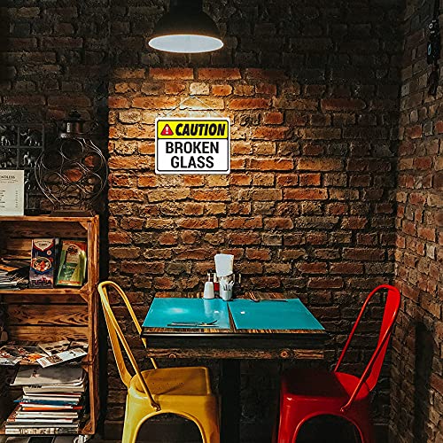 Kruzroyal MP452 Caution : Broken Glass Funny Novelty Retro Vintage Metal Wall Sign Plaque 20cm x 15cm