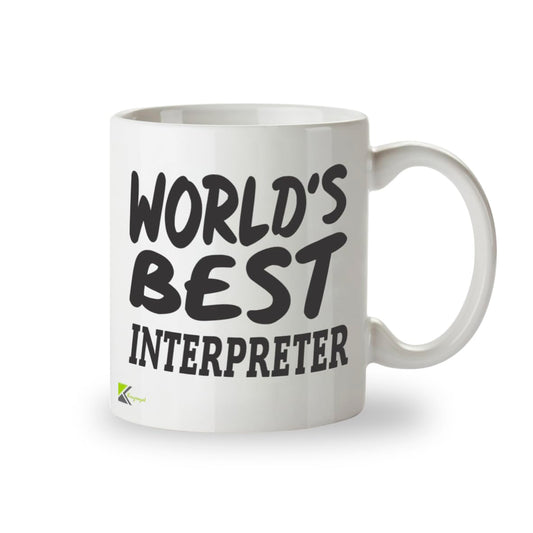 Kruzroyal DZ840 World's Best Interpreter Mug 11oz - White Ceramic Cup for Translator, Linguist, BSL - Ideal Birthday, Thank You, Leaving Present