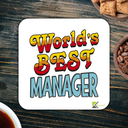 WB038 World's Best Manager MDF Wooden Coaster by Kruzroyal | Gift for Manager | Unique Novelty Present | 9cm x 9cm | Coffee Tea MDF Wooden Coaster