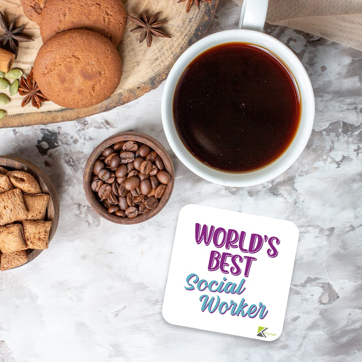 WB053 World's Best Social Worker MDF Wooden Coaster by Kruzroyal | Gift for Social Worker | Unique Novelty Present | 9cm x 9cm | Coffee Tea MDF Wooden Coaster