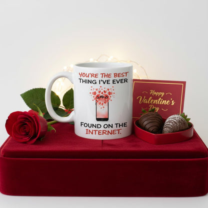 Kruzroyal Funny Anniversary Mug - You’re The Best Thing I’ve Ever Found on The Internet - Novelty Gift for Boyfriend, Girlfriend, Husband, Wife - Internet Dating Birthday Present - 11oz Ceramic Cup
