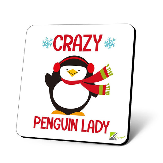 CS1026 Crazy Penguin Lady Novelty Funny Coffee Tea Drink Christmas Gift Glossy MDF Wooden Coaster