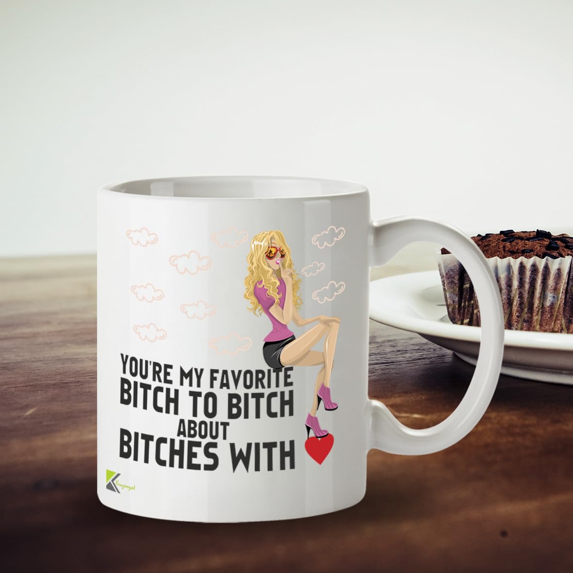 Kruzroyal Funny Best Friend Mug, You're My Favourite Bitch to Bitch About Bitches with Gossip, Novelty Gift for Work Bestie, Sister or BFF, White Ceramic Coffee Cup, 11 oz