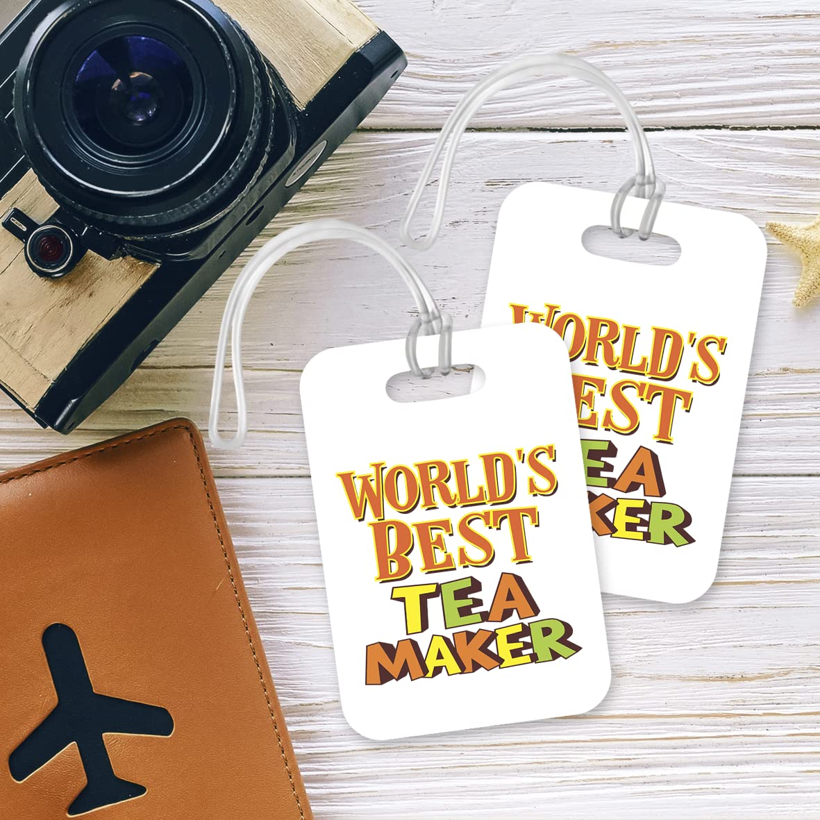 LT428 World's Best Tea Maker Novelty Funny Unique Designer Gift, Suitcase, Glossy Plastic Luggage Tag for Tea Maker