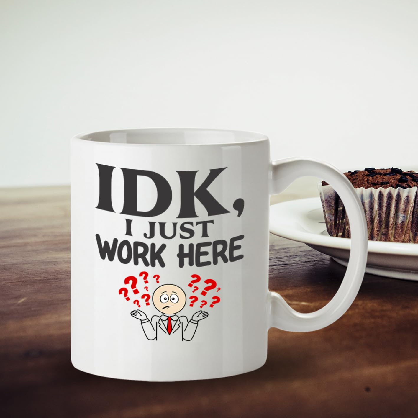 Kruzroyal IDK I Just Work Here Funny Coffee Mug - Sarcastic Novelty Cup Great Gag Gift for Coworkers Boss Men and Women