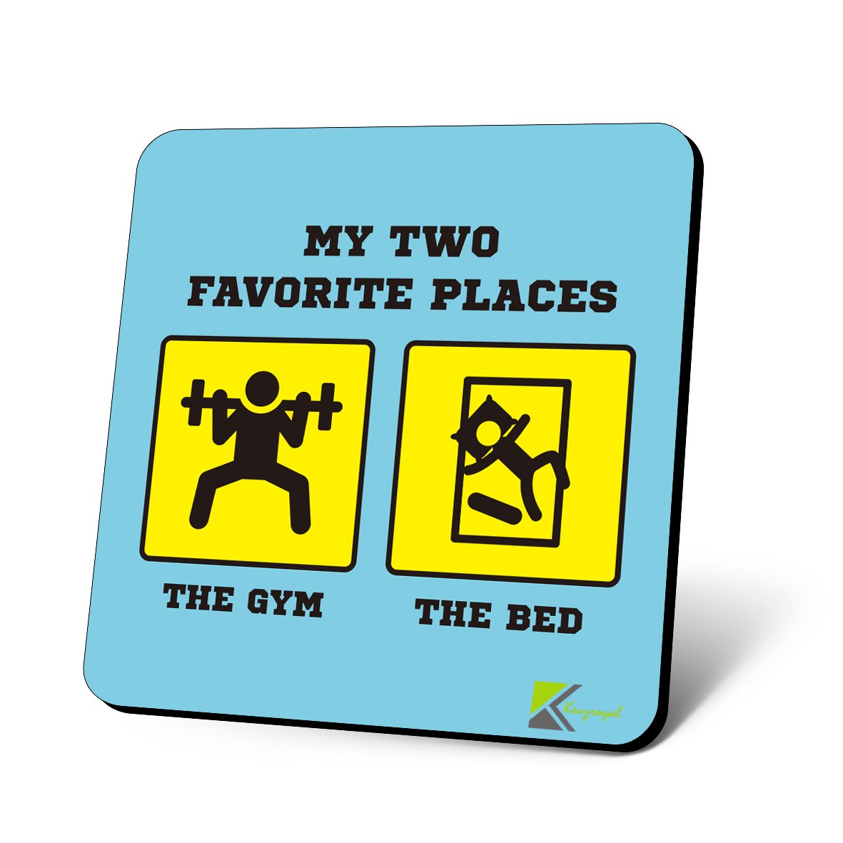 CS651 My Two Favourite Places The Gym The Bed Novelty Funny Coffee Tea Drink Gift Glossy MDF Wooden Coaster