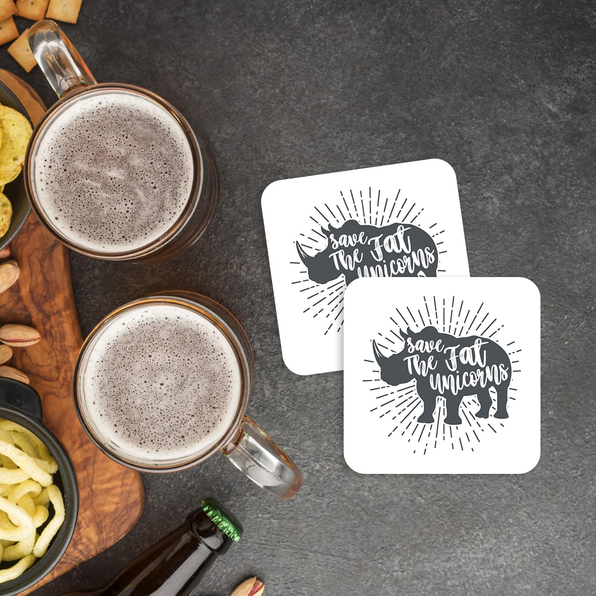 CS501 Save The Fat Unicorns Novelty Funny Coffee Tea Drink Gift Glossy MDF Wooden Coaster