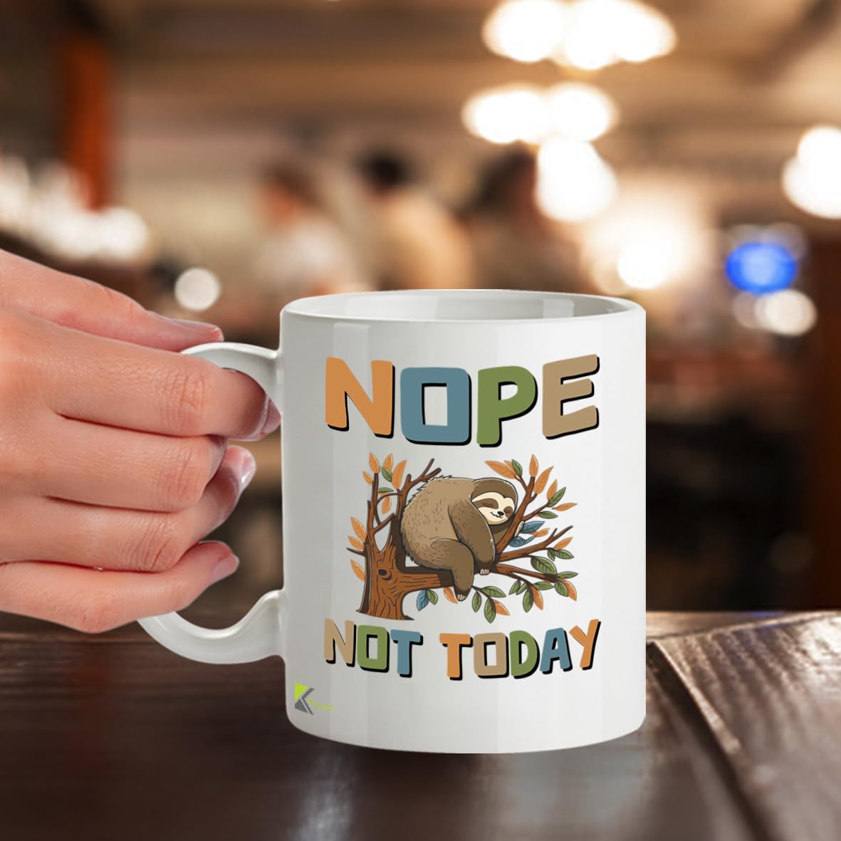 Kruzroyal DZ968 Nope Not Today Sloth Coffee Mug - Funny Sarcastic Anti-Morning Gift for Men, Women, Friends, Coworkers, Mom, Dad - 11oz White Ceramic
