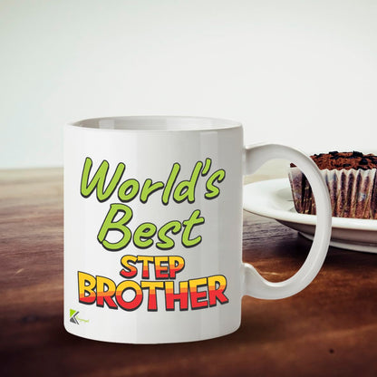 Kruzroyal DZ817 World's Best Step Brother Mug 11oz - White Ceramic Coffee Cup for Stepbrother, Bonus Brother - Birthday or Holiday Present for Him