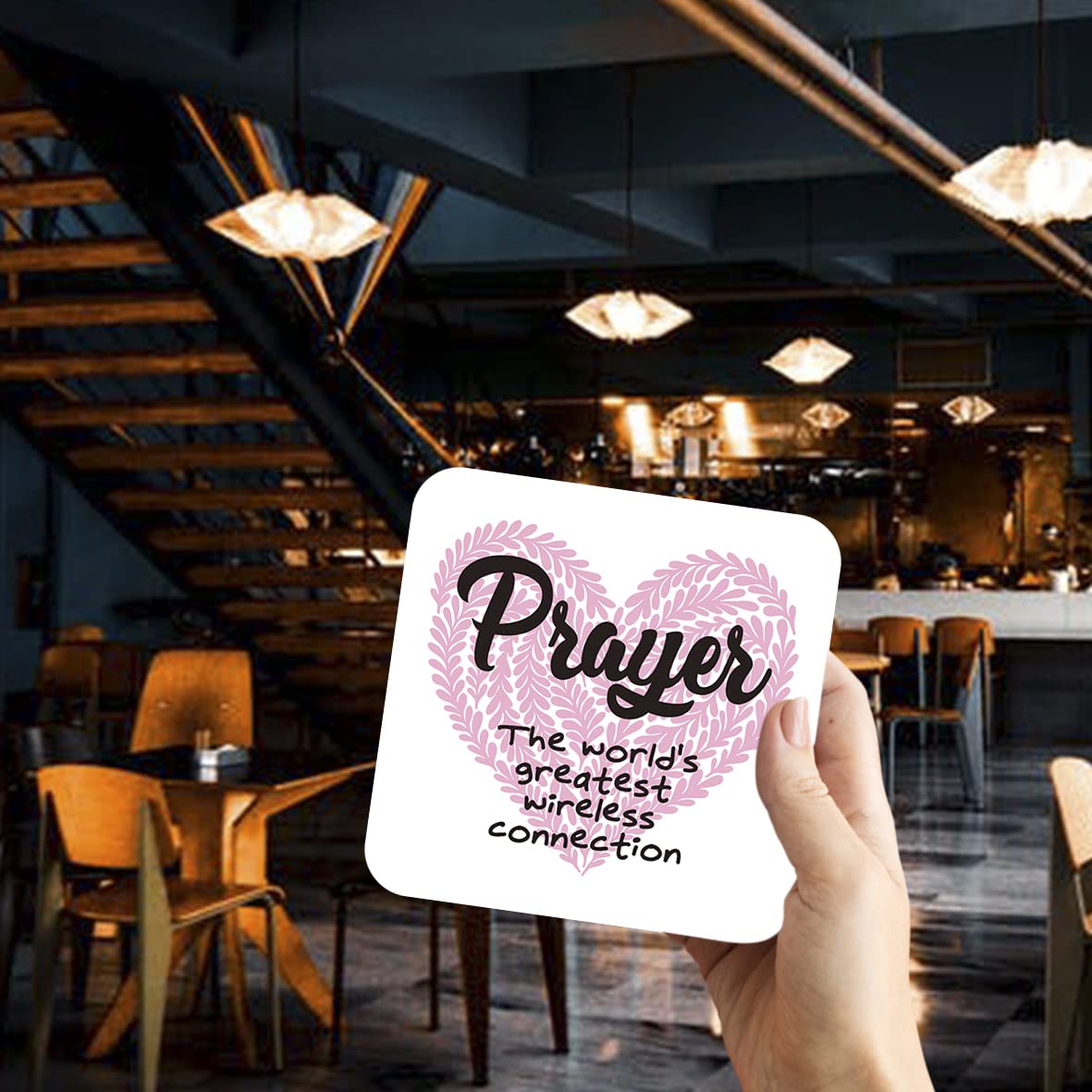 CS416 Prayer: The World's Greatest Wireless Connection Novelty Funny Coffee Tea Drink Gift Glossy MDF Wooden Coaster