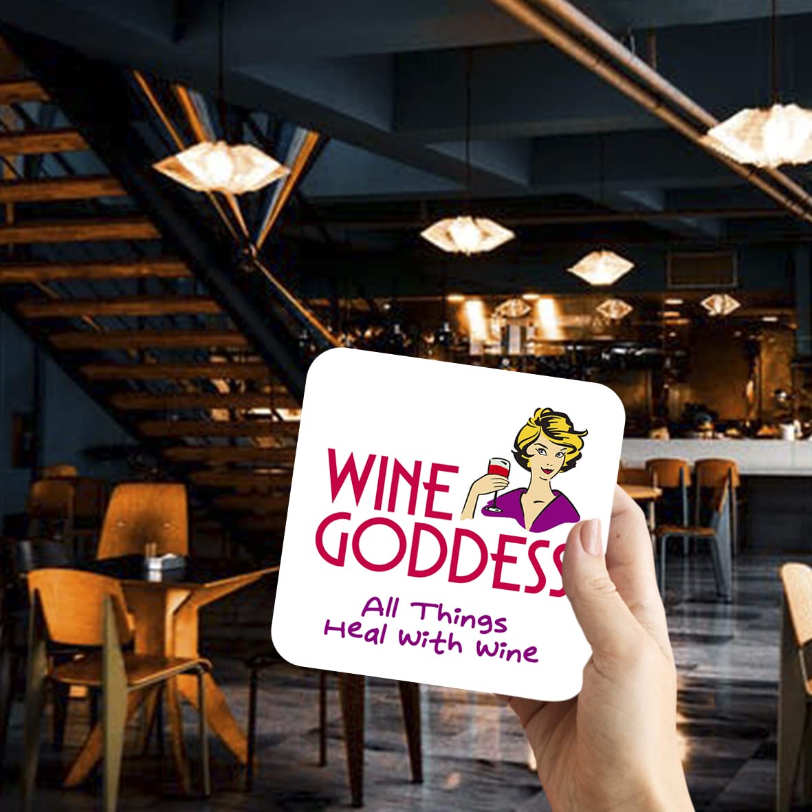 CS588 Wine Goddess All Things heal with Wine Novelty Funny Coffee Tea Drink Gift Glossy MDF Wooden Coaster