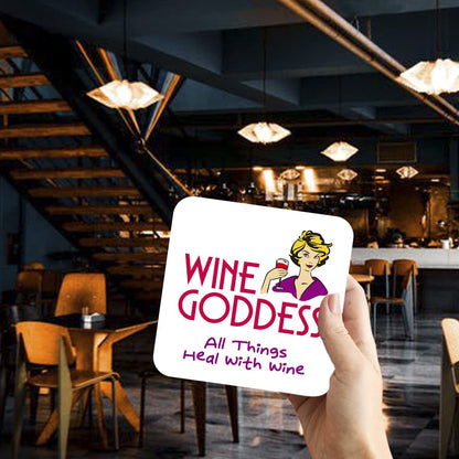 CS588 Wine Goddess All Things heal with Wine Novelty Funny Coffee Tea Drink Gift Glossy MDF Wooden Coaster