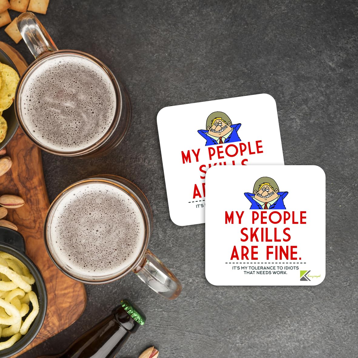 CS1042 My people skills are fine. It's my tolerance to idiots that needs work Novelty Funny Coffee Tea Drink Secret Santa Gift Glossy MDF Wooden Coaster for Colleague, Boss, Men, Women