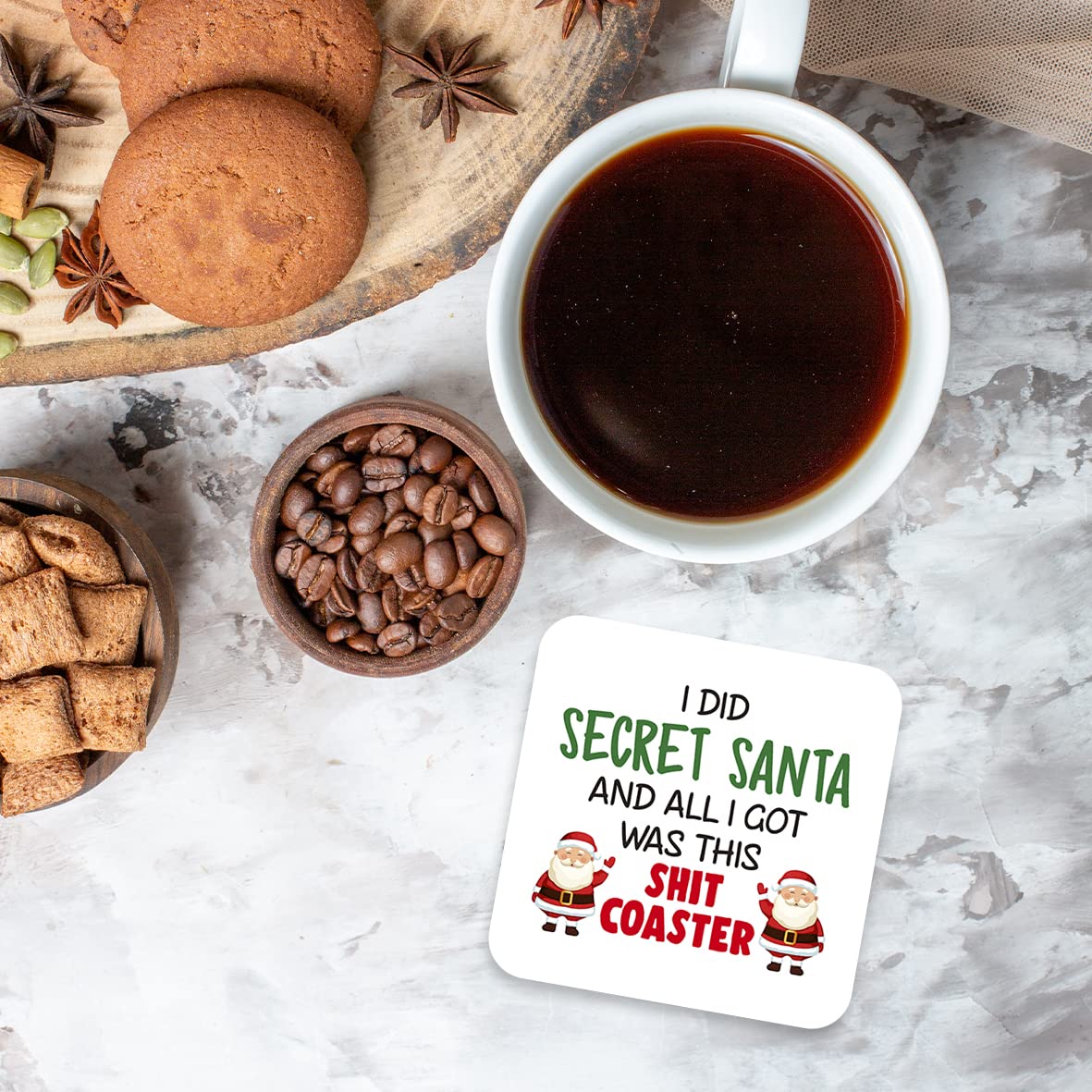 Secret Santa Gifts for Colleagues - Funny Office Coaster Gift for Work Friends & Coworkers | Wooden Novelty Christmas Gag Gift & Stocking Filler UK