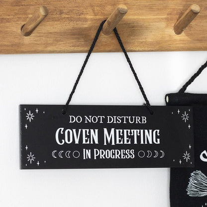 Something Different | Coven Meeting in Progress Decorative Sign | MDF, 20 x 7 x 0.8 cm, Witchy Moon Phase Design, Wall Hanging