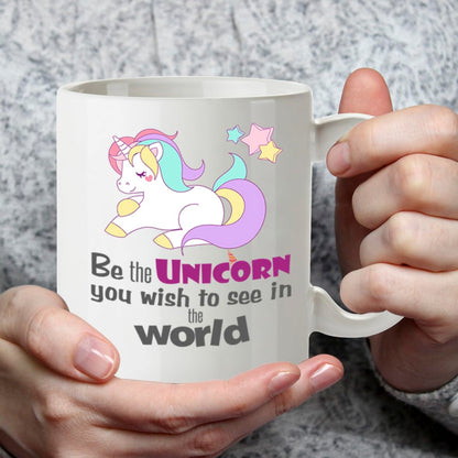 Kruzroyal Unicorn Mug, Be The Unicorn You Wish to See in The World, Funny Novelty Gift Tea Coffee Cup for Women Girls