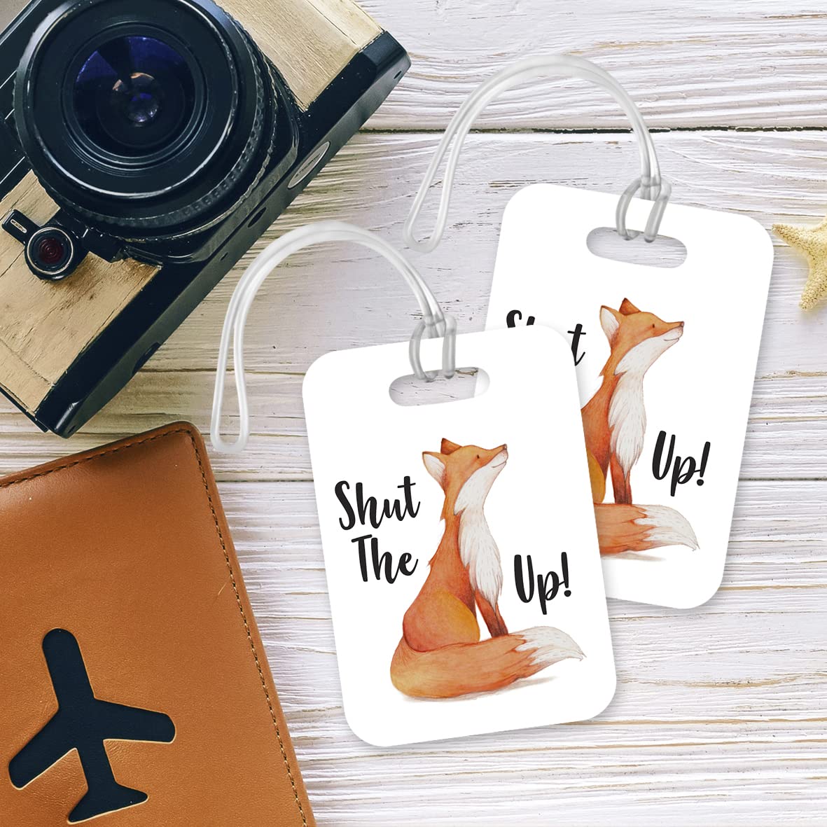 LT123 Shut The Fox Up! Novelty Funny Unique Designer Gift Glossy Plastic Suitcase Luggage Tag