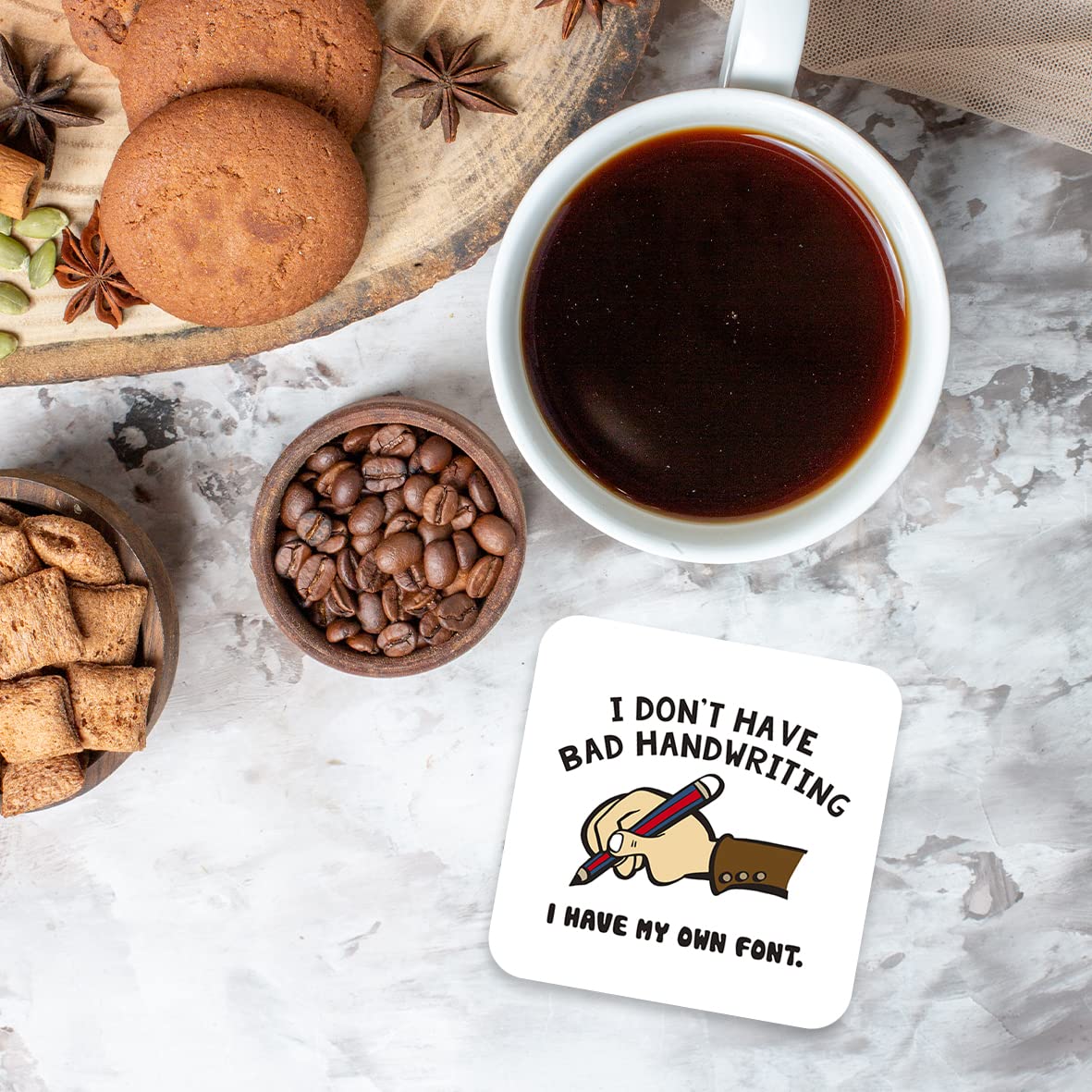 CS406 I Don't Have Bad Handwriting i Have My own Font. Novelty Funny Coffee Tea Drink Gift Glossy MDF Wooden Coaster