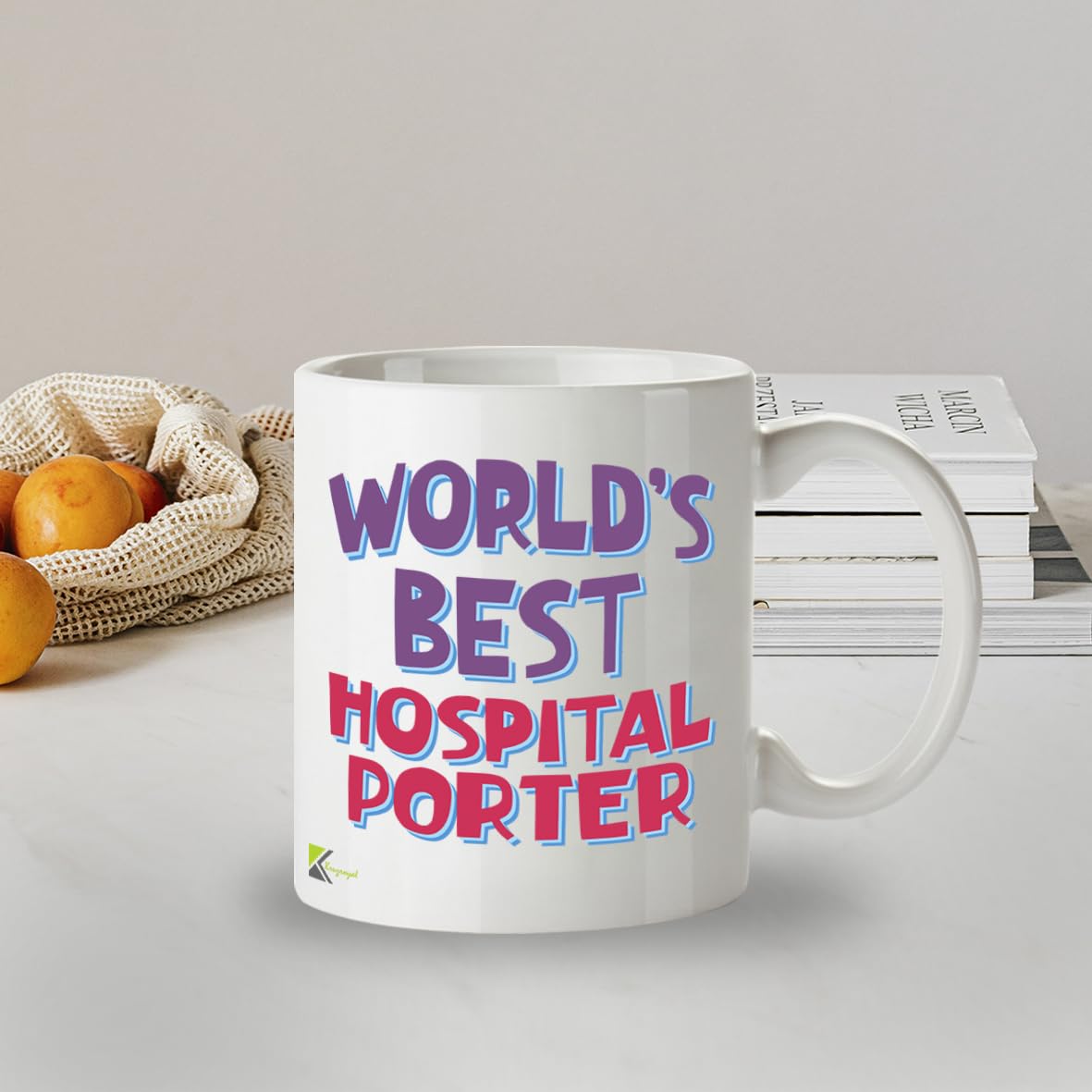 Kruzroyal DZ830 World's Best Hospital Porter Mug 11oz - White Ceramic Coffee & Tea Cup - NHS Thank You, Birthday, Leaving Present for Colleague