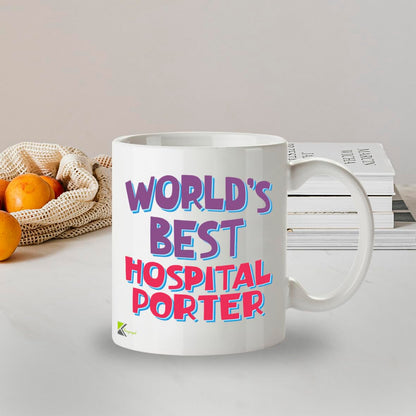 Kruzroyal DZ830 World's Best Hospital Porter Mug 11oz - White Ceramic Coffee & Tea Cup - NHS Thank You, Birthday, Leaving Present for Colleague