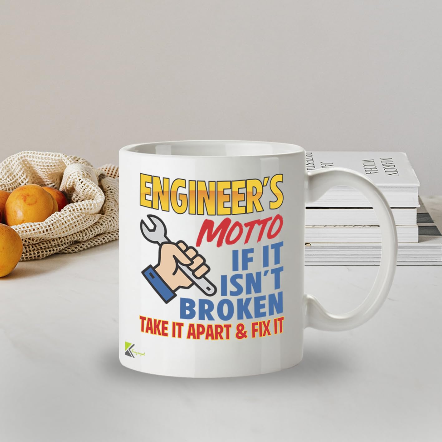 Kruzroyal Engineer's Motto Funny Mug - Novelty Engineering Cup Great Gag Present for Men Dad Colleague Mechanic