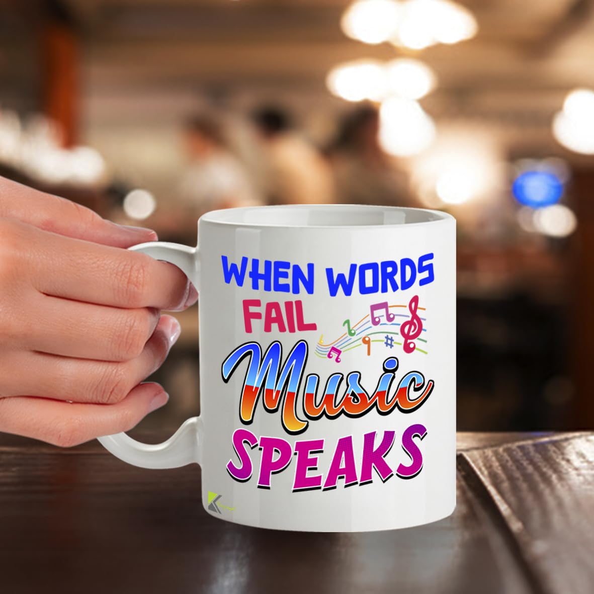 Kruzroyal Music Mug Gift 11oz/325ml - When Words Fail Music Speaks Mug - 11oz Ceramic Coffee Cup for Musicians, Lovers, Teachers - Inspirational Gift