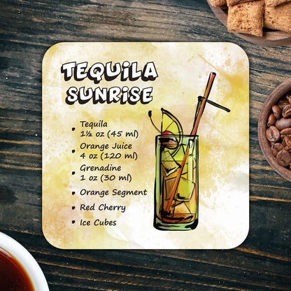 CS691 Drink Recipe Tequila Sunrise Novelty Funny Coffee Tea Drink Gift Glossy MDF Wooden Coaster