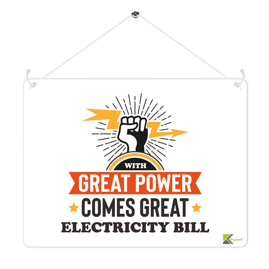 MP236 With great power comes great Electricity bill Funny Novelty Retro Vintage Metal Wall Sign Plaque 20cm x 15cm