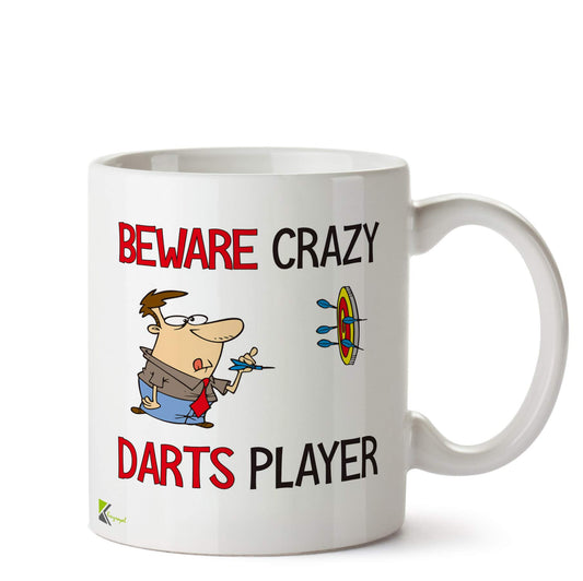 Kruzroyal "Beware Crazy Darts Player Funny Mug - 11oz Ceramic Coffee Cup, Novelty Gift for Men, Dad, Husband, League and Game Room