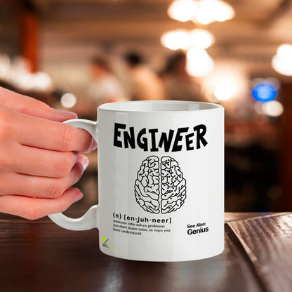 Kruzroyal Funny Engineer Mug Definition See Also Genius - 11oz Ceramic Coffee Tea Cup Gift for Engineers Students Coworkers - Dishwasher Microwave Safe STEM Novelty Present