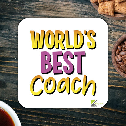 WB099 World's Best Coach MDF Wooden Coaster by Kruzroyal | Gift for Coach| Unique Novelty Present | 9cm x 9cm | Coffee Tea MDF Wooden Coaster