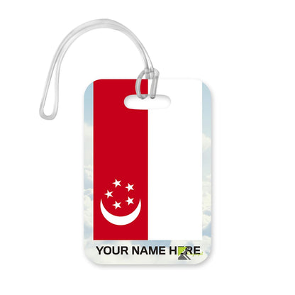 PLT274 Personalised Name with Singapore Flag Novelty Funny Unique Designer Gift Glossy Plastic Suitcase Luggage Tag