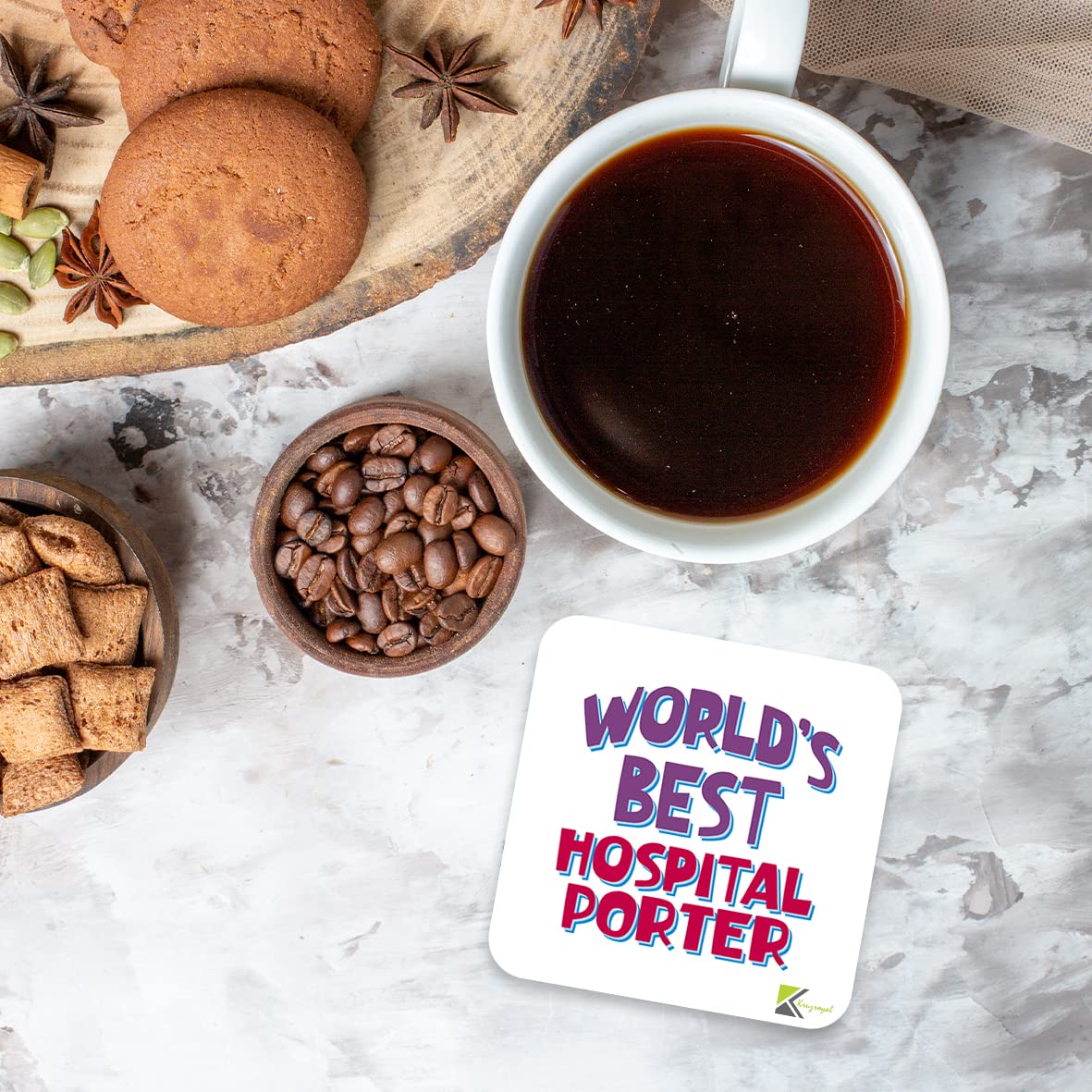WB030 World's Best Hospital Porter MDF Wooden Coaster by Kruzroyal | Gift for Hospital Porter | Unique Novelty Present | 9cm x 9cm | Coffee Tea MDF Wooden Coaster