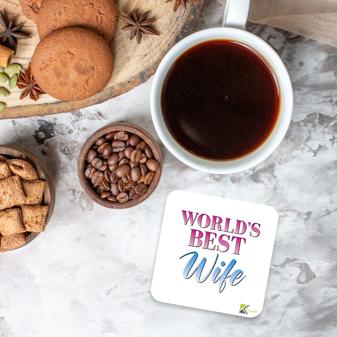 WB046 World's Best Wife MDF Wooden Coaster by Kruzroyal | Gift for Wife | Unique Novelty Present | 9cm x 9cm | Coffee Tea MDF Wooden Coaster