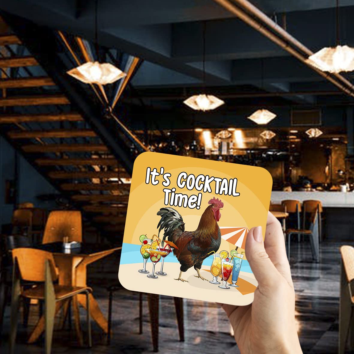 CS694 It's Cocktail Time! Novelty Funny Coffee Tea Drink Gift Glossy MDF Wooden Coaster