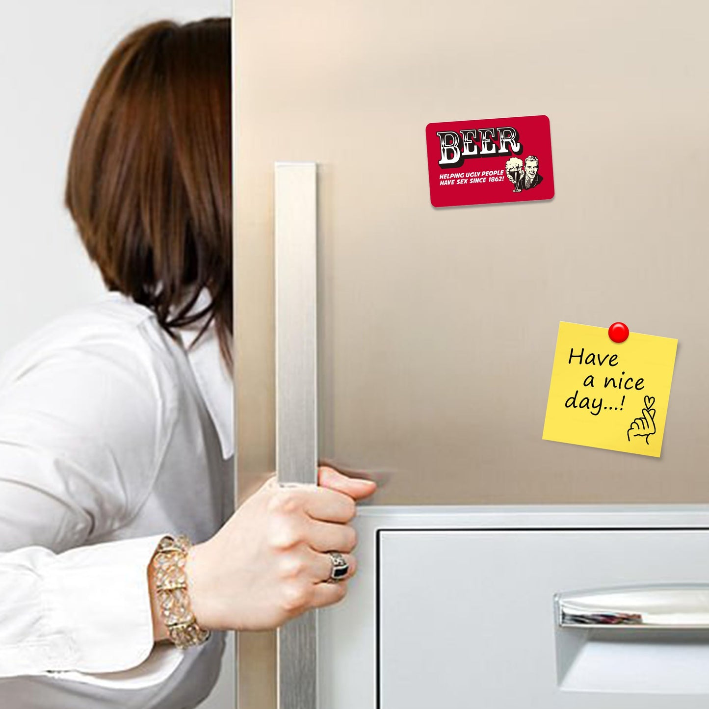 Kruzroyal FM143 BEER helping ugly people have s*x since 1862! Novelty Funny Gift Idea Glossy Rectangle Metal Fridge Magnet