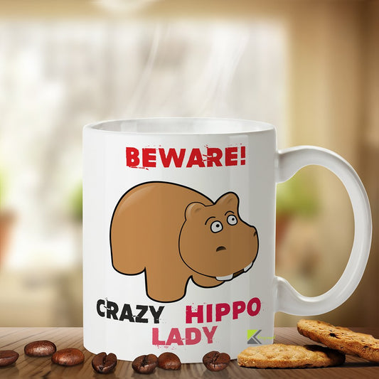 Kruzroyal Beware Crazy Hippo Lady Mug - Funny Hippo Gift for Women - 11oz Ceramic Coffee Mug - Hippopotamus Lover Gift
