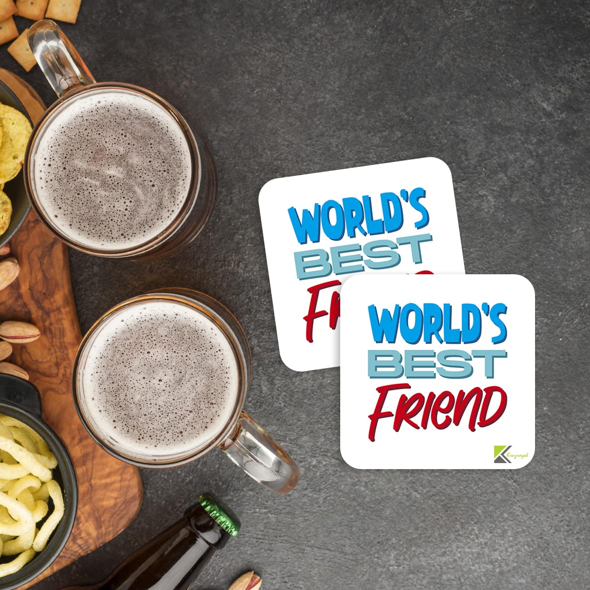 WB023 World's Best Friend MDF Wooden Coaster by Kruzroyal | Gift for Friend | Unique Novelty Present | 9cm x 9cm | Coffee Tea MDF Wooden Coaster