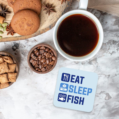 CS663 Eat Sleep Fish Novelty Funny Coffee Tea Drink Gift Glossy MDF Wooden Coaster